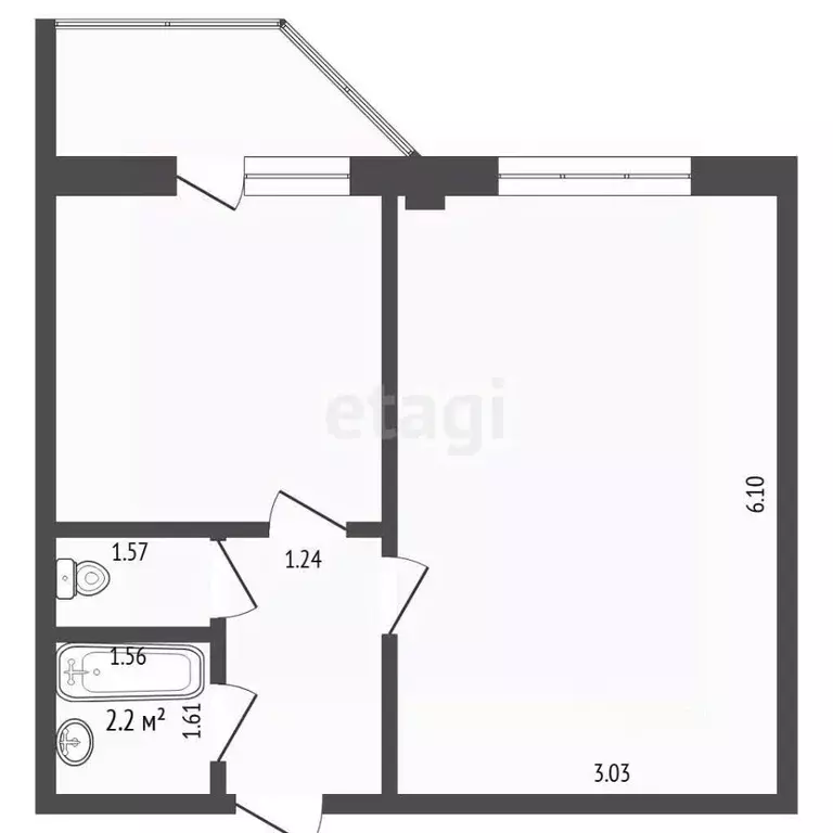 1-к кв. Тюменская область, Тюмень ул. Обдорская, 5к1 (42.5 м) - Фото 2
