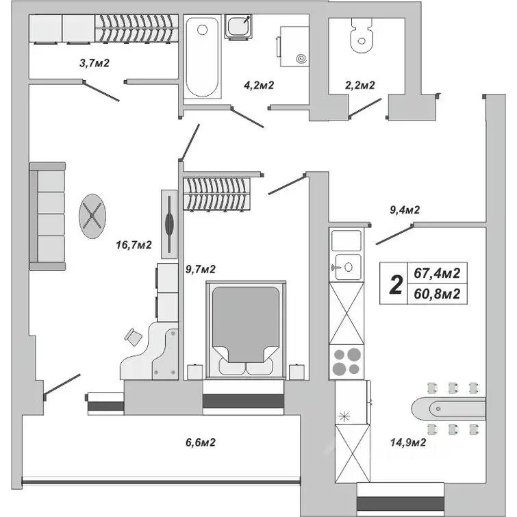 2-к кв. Тамбовская область, Тамбов ул. Чичерина, 7 (67.4 м) - Фото 1
