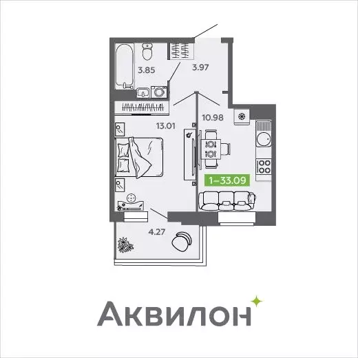 1-комнатная квартира: Северодвинск, проспект Труда, 74к2 (33.09 м) - Фото 0