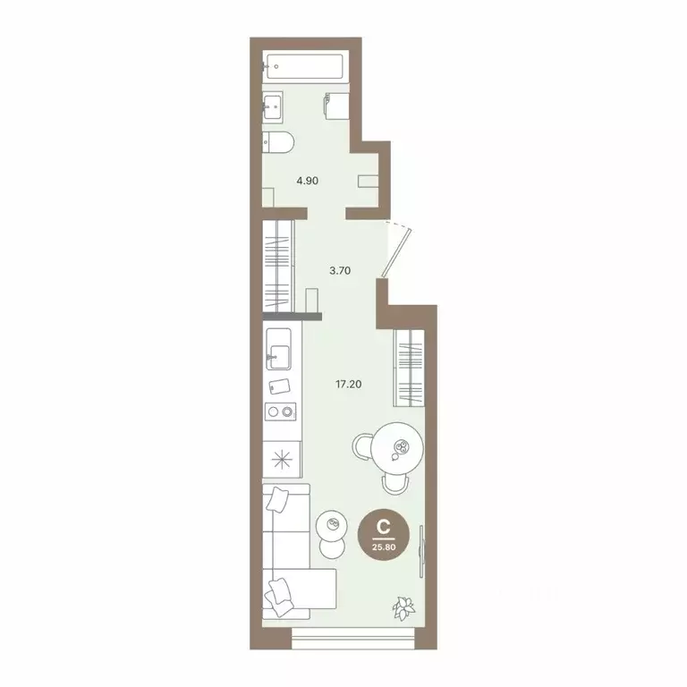 Студия Нижегородская область, Нижний Новгород 52-й кв-л,  (25.8 м) - Фото 0