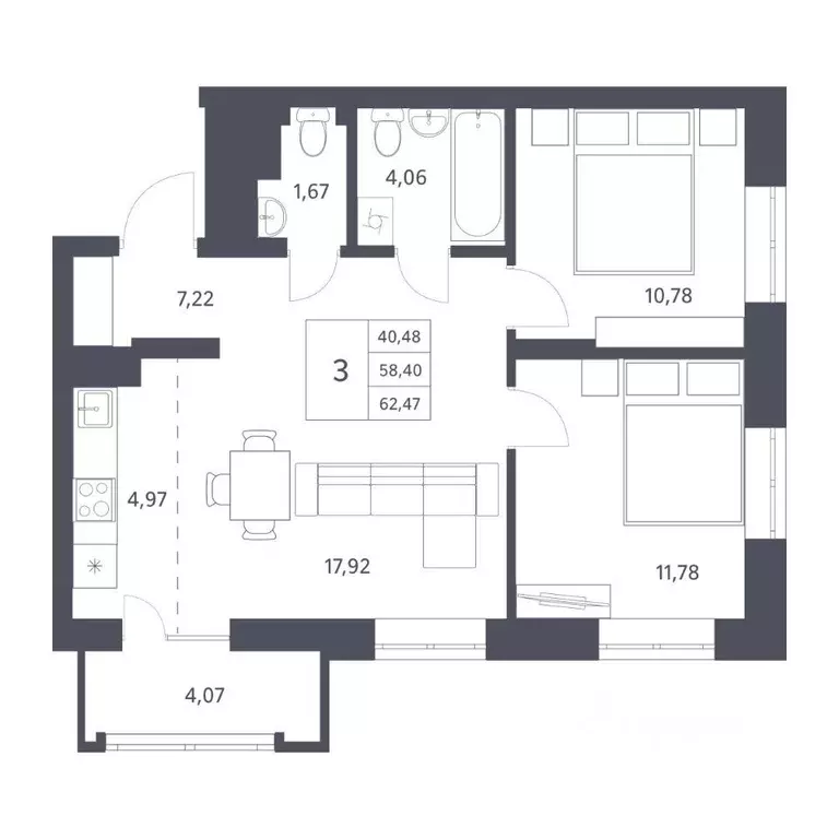 2-к кв. Новосибирская область, Новосибирск ул. Тюленина, 3 (58.4 м) - Фото 0