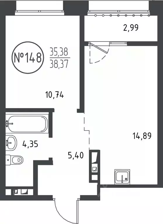 1-к кв. Иркутская область, Иркутск ул. Эдуарда Дьяконова, 10 (38.37 м) - Фото 0