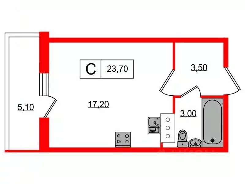 Студия Санкт-Петербург ул. Русановская, 20к3 (23.7 м) - Фото 1