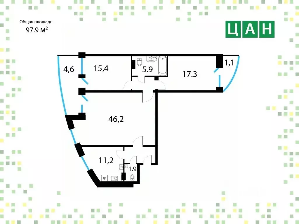 3-к кв. Санкт-Петербург просп. Тореза, 95 (97.9 м) - Фото 1