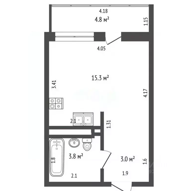 Студия Краснодарский край, Новороссийск ул. Куникова, 47Г (22.1 м) - Фото 2