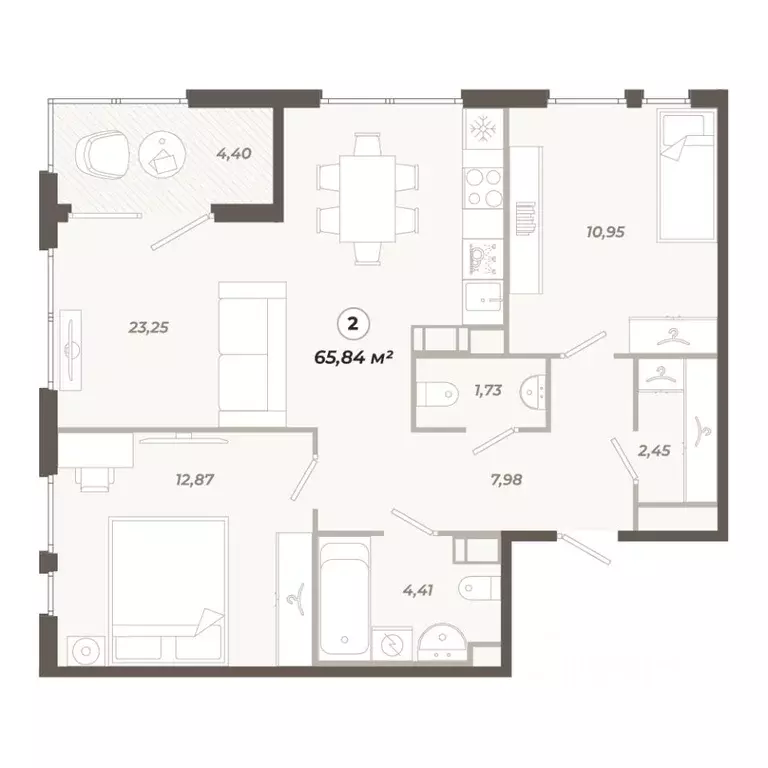 2-к кв. Санкт-Петербург ул. Коли Томчака, 21Д (65.84 м) - Фото 1