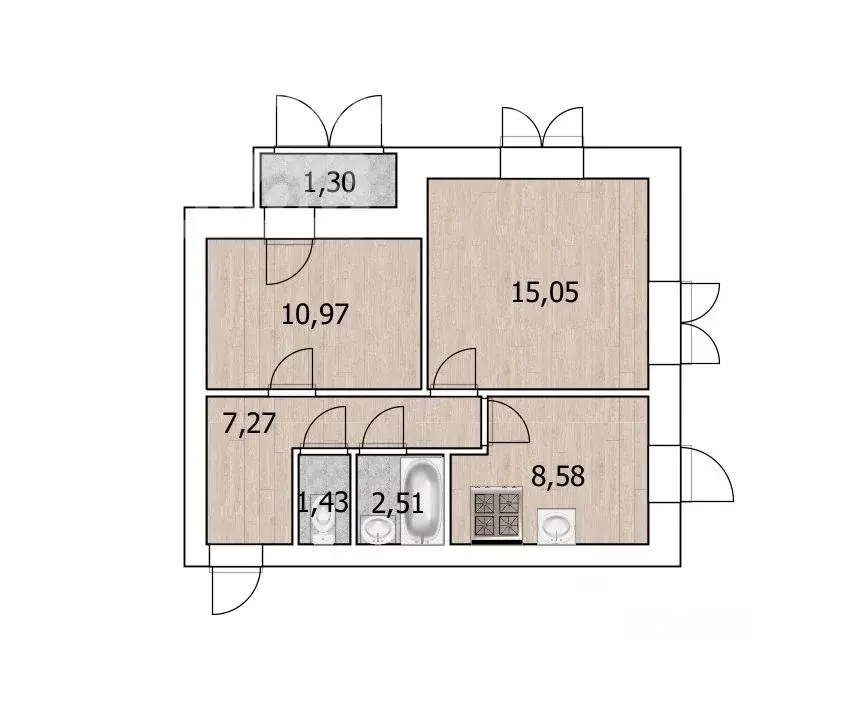 2-к кв. башкортостан, уфа ул. геологов, 53 (47.5 м) - Фото 1