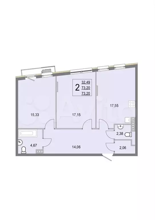 2-к. квартира, 72,9 м, 3/4 эт. - Фото 0