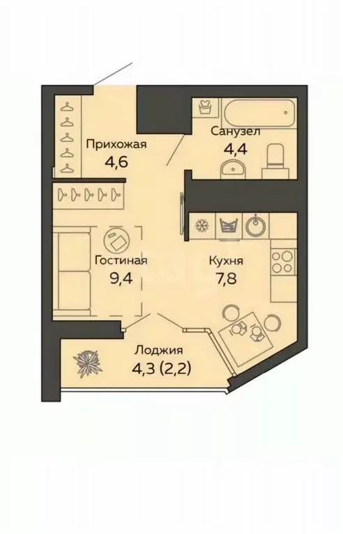 Студия Свердловская область, Екатеринбург ул. 8 Марта, 204Г (26.1 м) - Фото 2