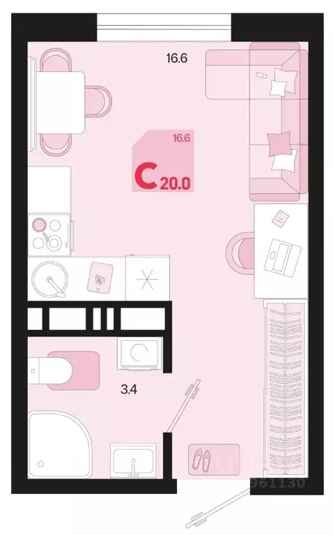 Студия Краснодарский край, Краснодар ул. Виктора Казанцева (20.0 м) - Фото 1