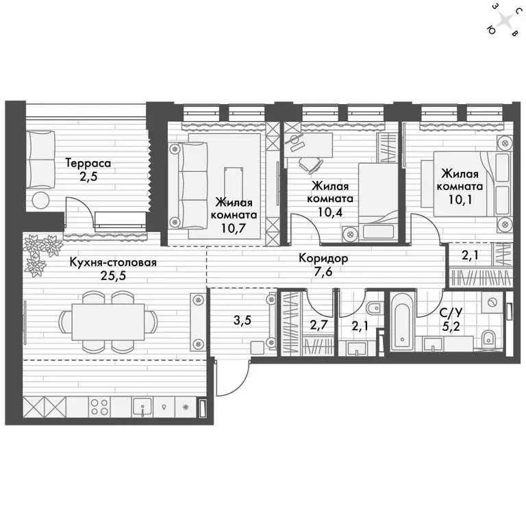 3-комнатная квартира: Владивосток, улица Крылова, 10/1 (82.4 м) - Фото 0