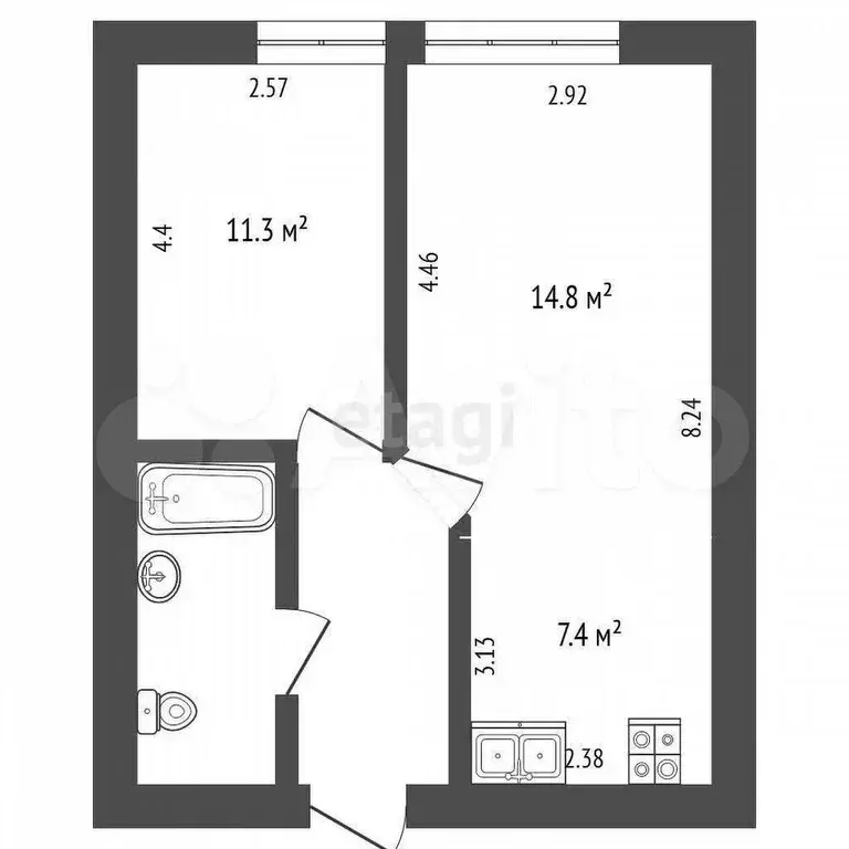 2-к. квартира, 44,2 м, 4/5 эт. - Фото 0