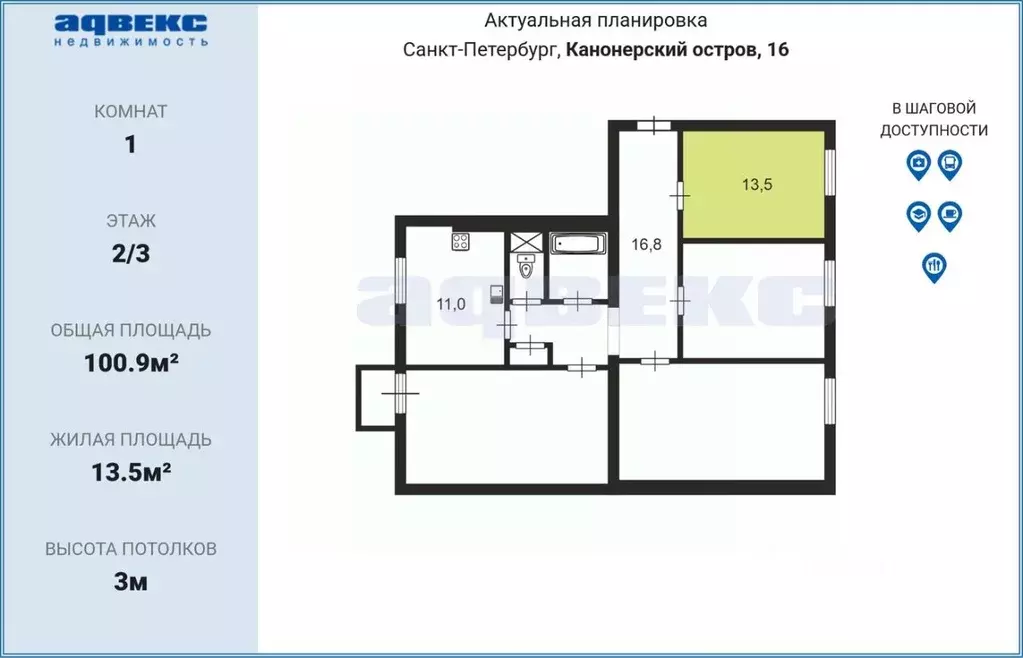 Комната Санкт-Петербург остров Канонерский, 16 (13.5 м) - Фото 2