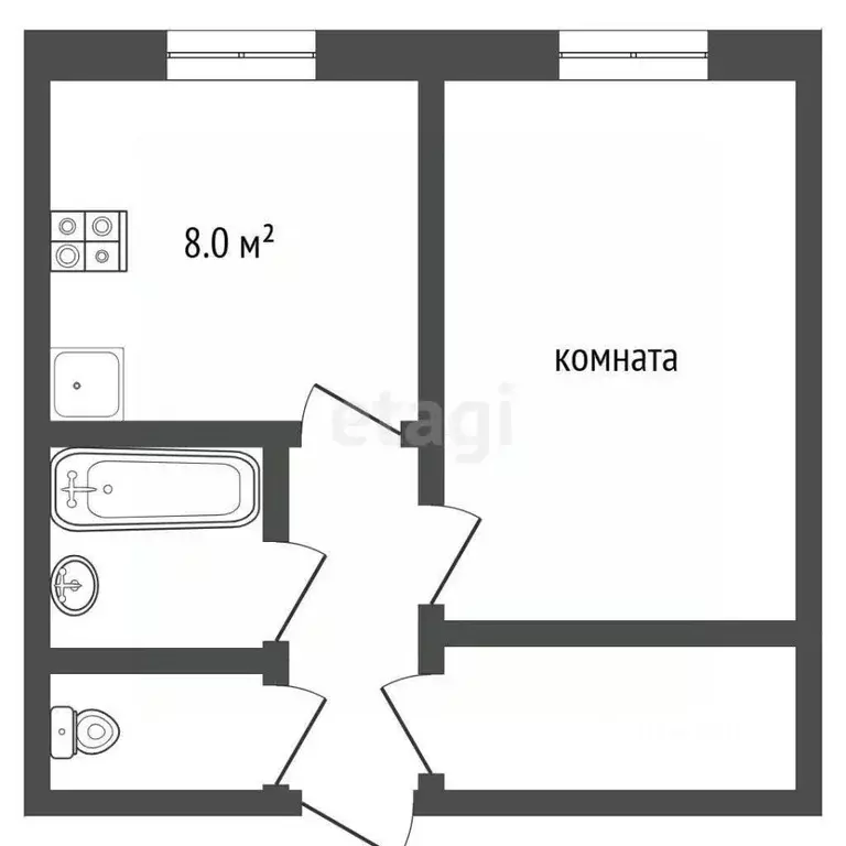 1-к кв. Ямало-Ненецкий АО, Пуровский район, Уренгой пгт, 5-й мкр 4 ... - Фото 2