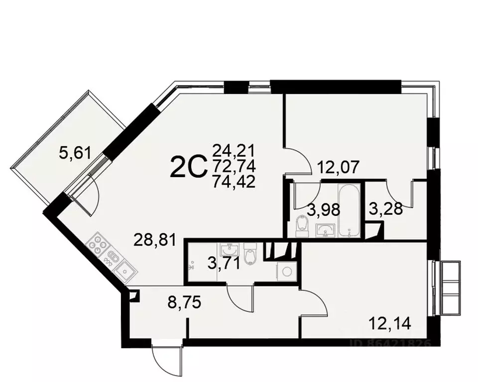 2-к кв. Тульская область, Тула Хлебная пл. (74.42 м) - Фото 0