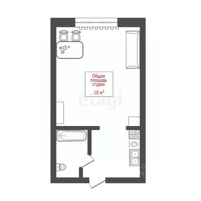Студия Томская область, Томск ул. Карпова, 23 (18.0 м) - Фото 0
