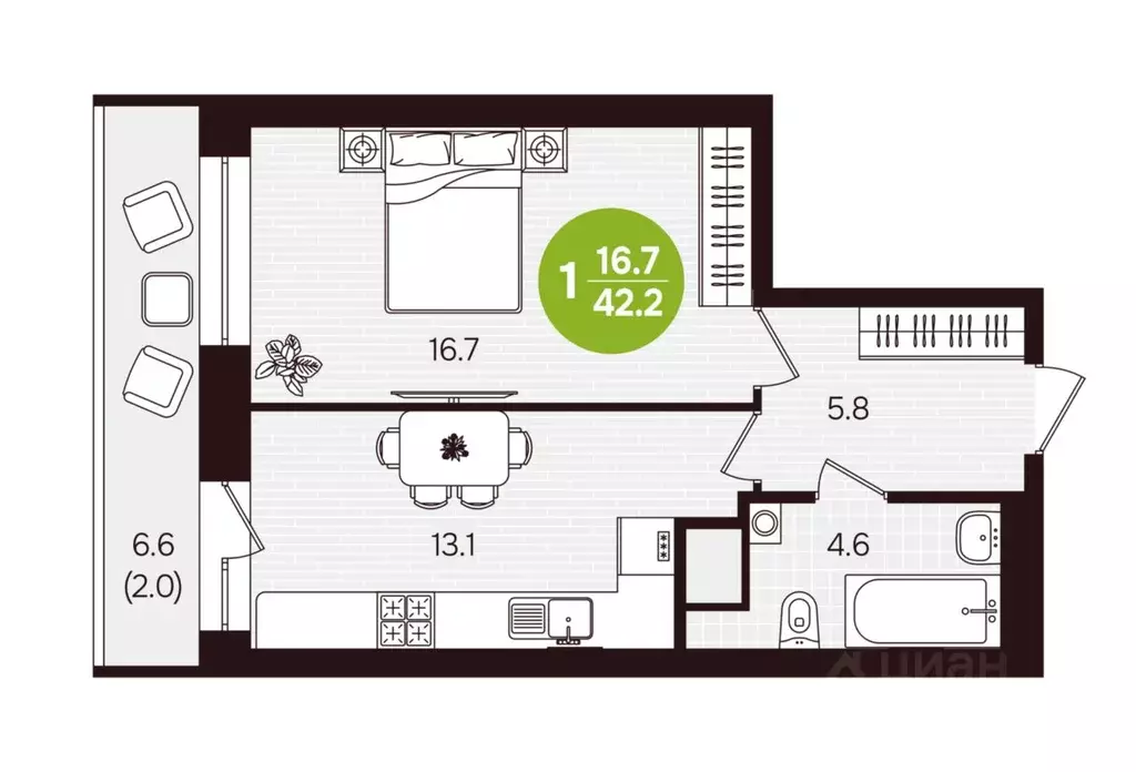 1-к кв. Чувашия, Новочебоксарск ул. 10-й Пятилетки, поз5 (42.2 м) - Фото 2