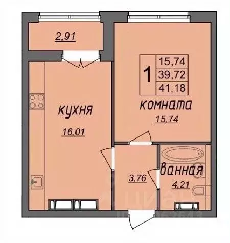 1-к кв. Владимирская область, Муром Колхозная ул, 24 (41.18 м) - Фото 0