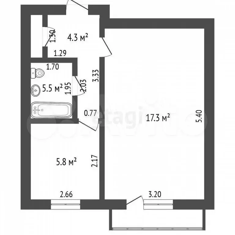 1-к. квартира, 31,3 м, 4/5 эт. - Фото 0