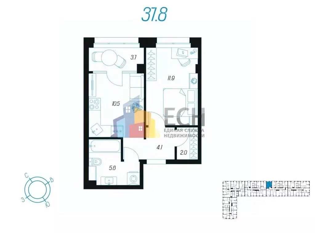 1-к кв. Тульская область, Тула ул. Михеева, 9 (37.8 м) - Фото 2