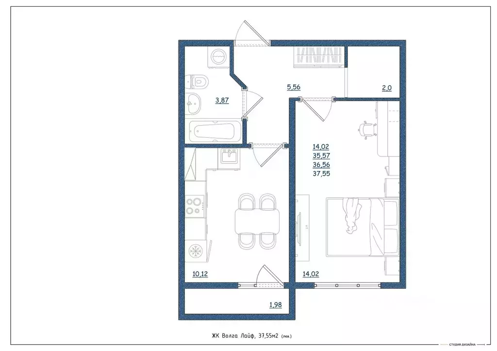1-к кв. Тверская область, Тверь Новочеркасская ул., 49 (37.55 м) - Фото 2