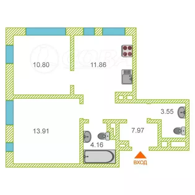 2-комнатная квартира: Тюмень, Алматинская улица, 6 (52 м) - Фото 2