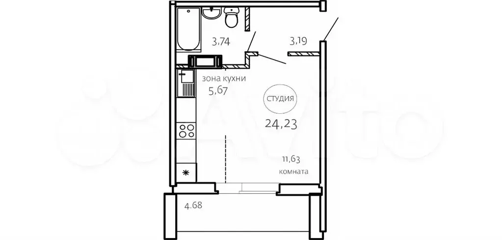 Квартира-студия, 27 м, 3/10 эт. - Фото 0