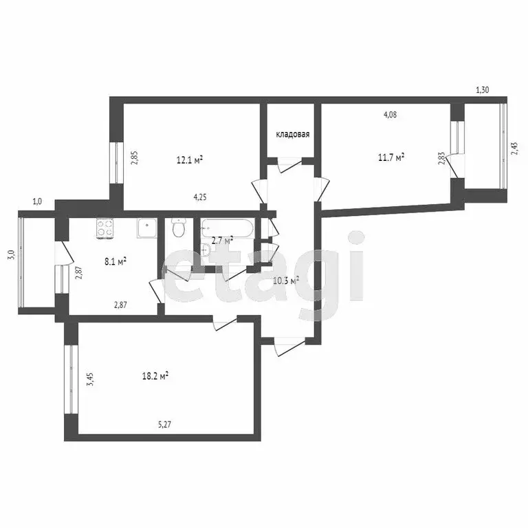 3-комнатная квартира: микрорайон Береговой, улица Киселёва, 12 (66.6 ... - Фото 1