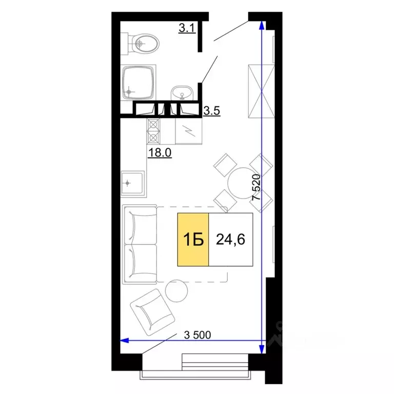 1-к кв. Краснодарский край, Анапа проезд Сосновый (24.6 м) - Фото 1