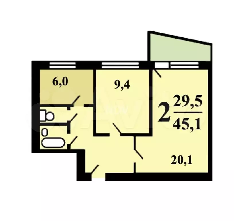 2-к. квартира, 45,1 м, 9/9 эт. - Фото 0