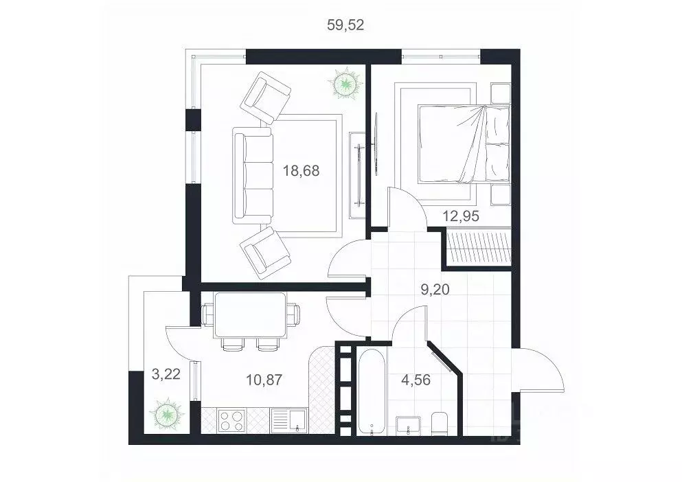 2-к кв. Дагестан, Каспийск просп. Акулиничева (59.52 м) - Фото 0