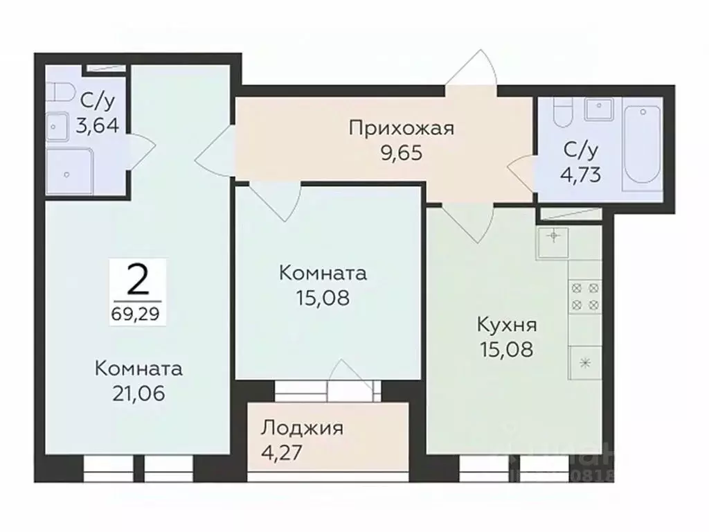 2-к кв. Воронежская область, Воронеж ул. Матросова (69.29 м) - Фото 0