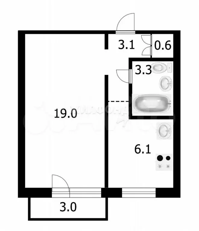 1-к. квартира, 32,1 м, 7/9 эт. - Фото 1