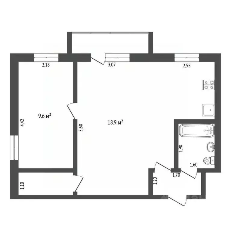 2-к кв. Тюменская область, Тюмень Минская ул., 15 (42.8 м) - Фото 2