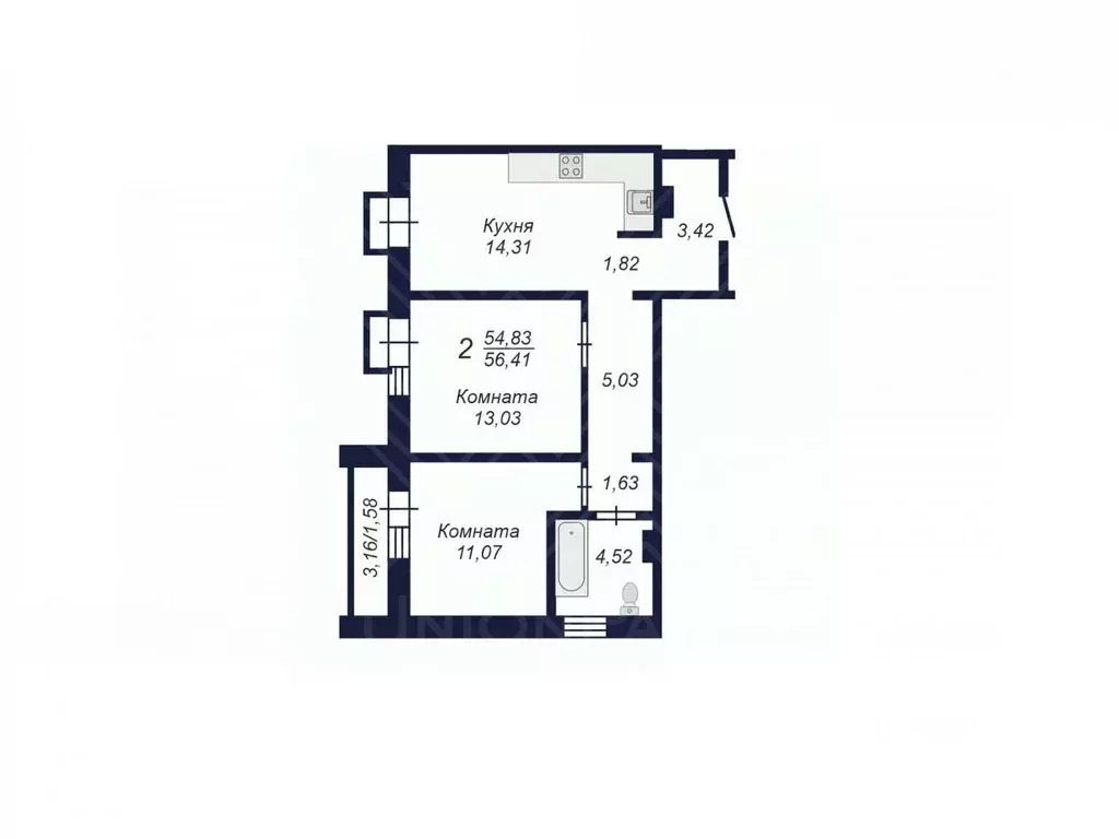 2-к кв. Челябинская область, Челябинск Заручейный кв-л,  (56.41 м) - Фото 1