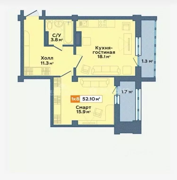 1-к кв. Архангельская область, Северодвинск Октябрьская ул., 19 (48.4 ... - Фото 2
