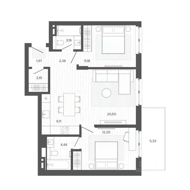 3-к кв. Алтайский край, Барнаул Жилплощадка мкр,  (69.46 м) - Фото 1