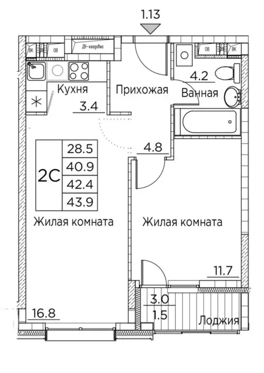 2-к кв. Приморский край, Владивосток ул. Расула Гамзатова, 7к2 (43.9 ... - Фото 0