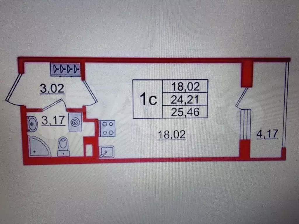 Квартира-студия, 24,2 м, 2/4 эт. - Фото 0