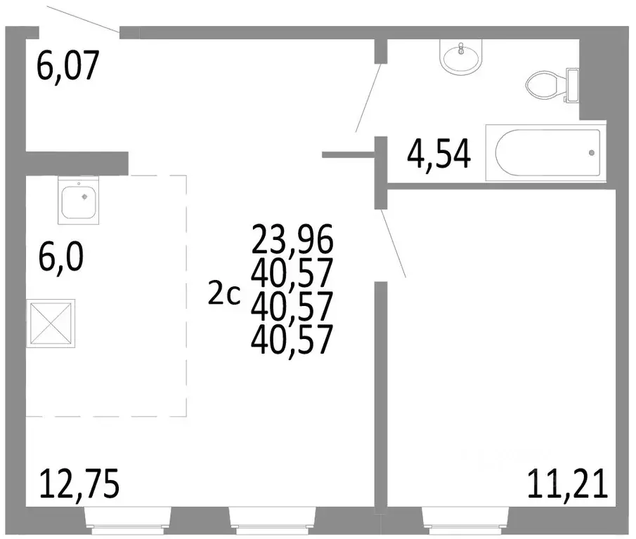 2-к кв. Челябинская область, Челябинск ул. Блюхера, 125Б (40.57 м) - Фото 0