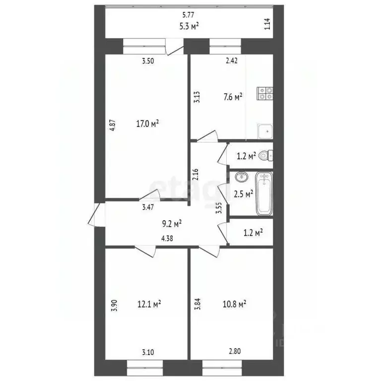 3-к кв. Башкортостан, Стерлитамак ул. Худайбердина, 69 (61.6 м) - Фото 2