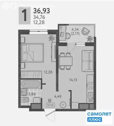 1-комнатная квартира: Краснодар, ЖК Тёплые Края (36.9 м) - Фото 0