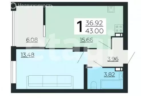 1-комнатная квартира: Липецк, улица Нестерова, 9 (43 м) - Фото 1