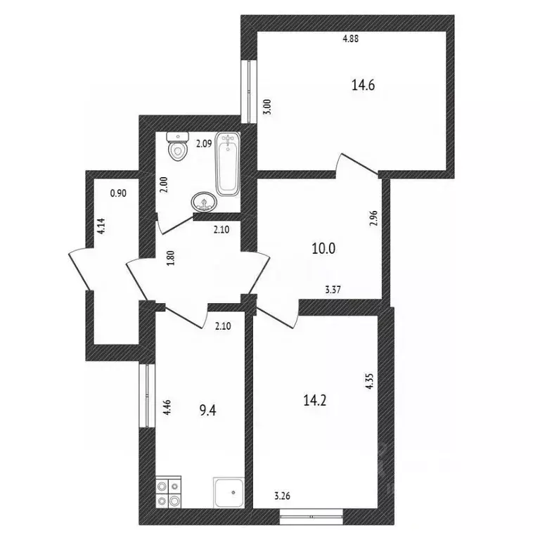 2-к кв. Белгородская область, Белгород ул. Константина Заслонова, 74/1 ... - Фото 2