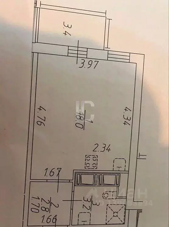 Студия Санкт-Петербург аллея Арцеуловская, 21 (24.0 м) - Фото 2