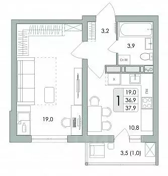 1-к кв. Воронежская область, Воронеж Озерки жилой квартал,  (37.9 м) - Фото 0