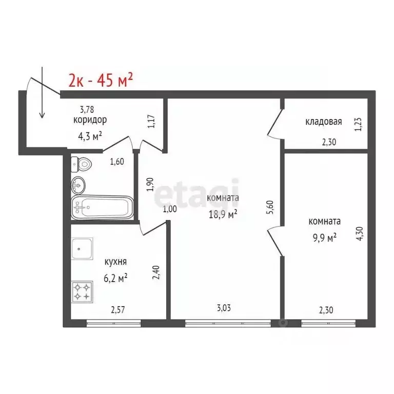2-к кв. Свердловская область, Екатеринбург ул. Бажова, 76 (45.0 м) - Фото 2