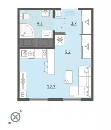 Студия Свердловская область, Екатеринбург Широкая Речка мкр, Меридиан ... - Фото 1
