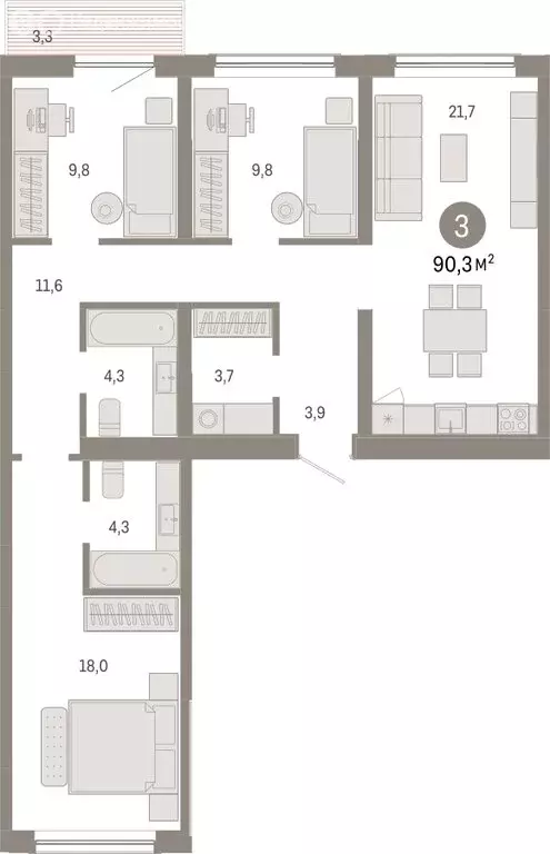 3-комнатная квартира: Новосибирск, Большевистская улица, с49 (90.27 м) - Фото 0