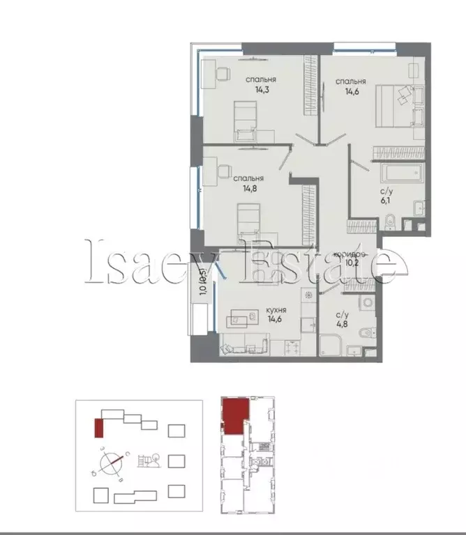 3-к кв. Москва 6-й кв-л, Остров жилой комплекс, 12к6 (81.2 м) - Фото 1